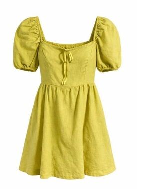 Camila Coelho Puff Sleeve Mini Dress Chartreuse Green Size M
